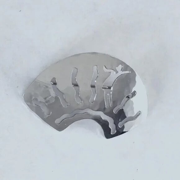 Vintage Dancing Girl Brooch Pin Silver Tone Cut Out Fan Shaped - Picture 1 of 4
